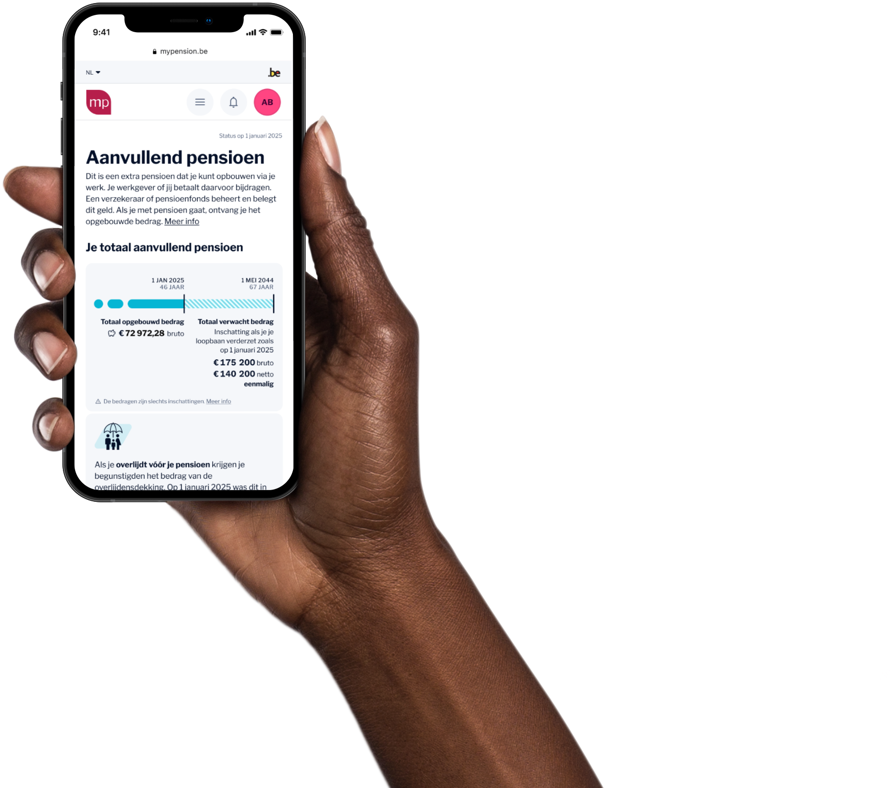 Supplemantary pension homepage on a phone
