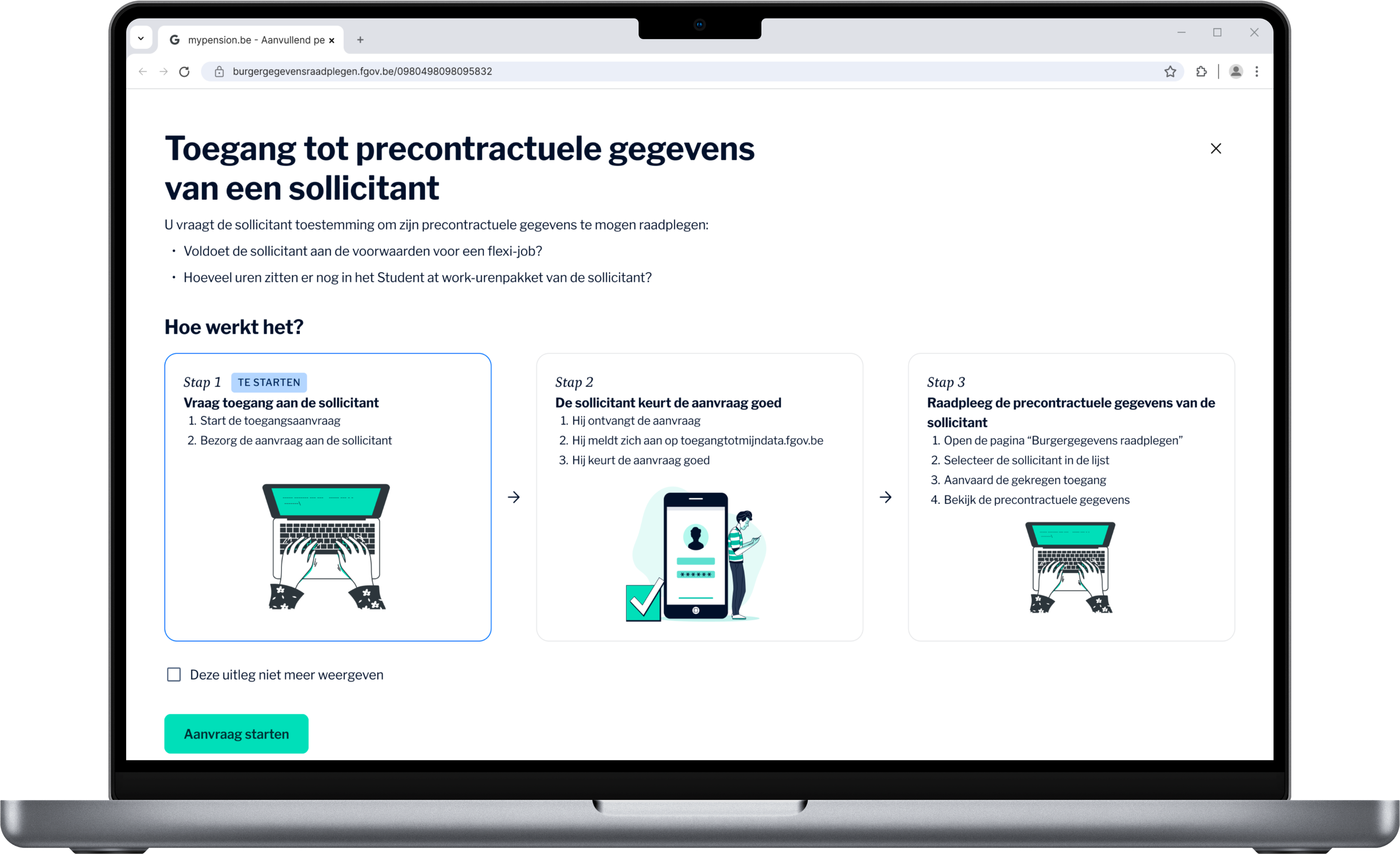 Laptop with screen of application "burgergegevens raadplegen"